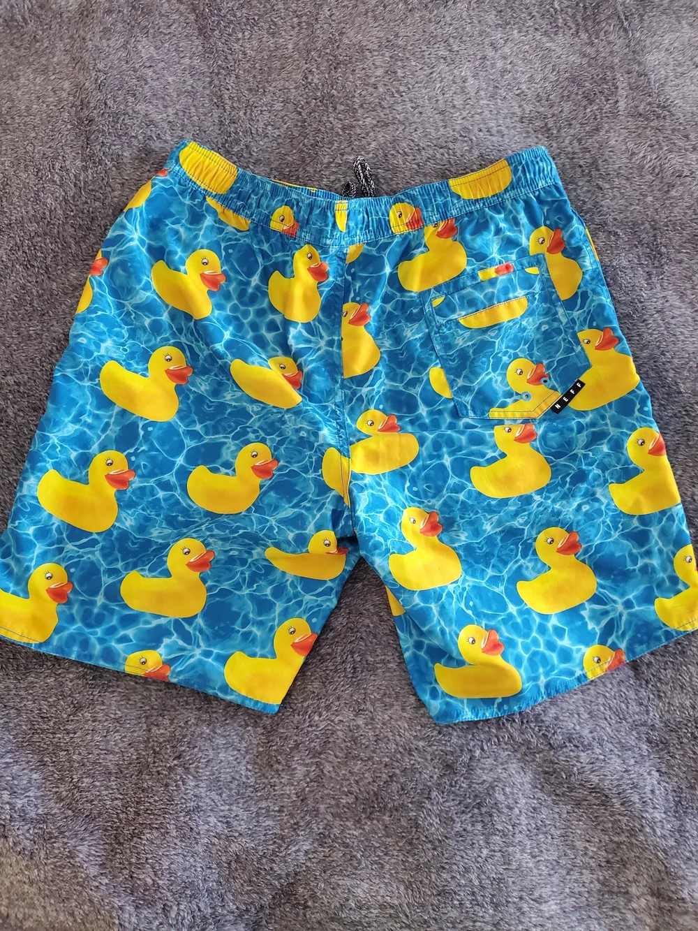 Mens Rubber Duck Print Swim Shorts - Blue & Yellow